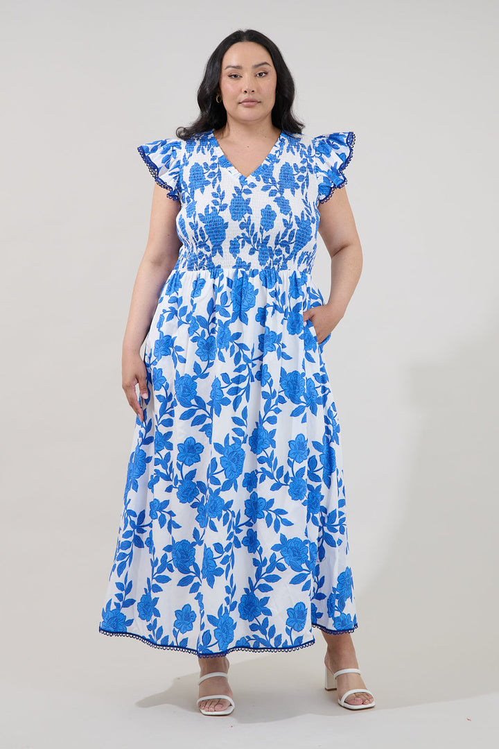Merlin Smocked Midi Dress Glantis Floral Curve