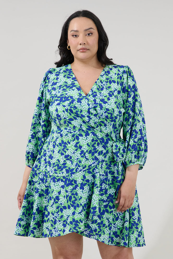 Berta Wrap Ruffle Mini Dress Floral Curve