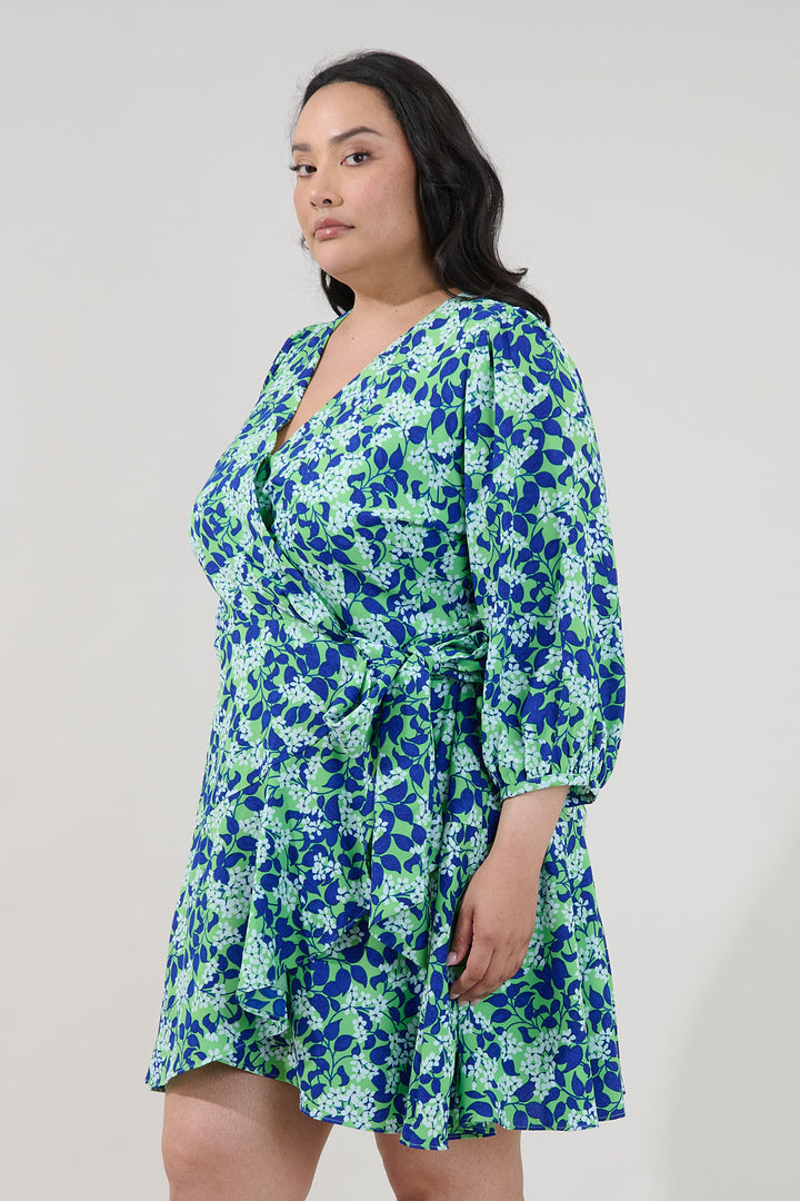 Berta Wrap Ruffle Mini Dress Floral Curve