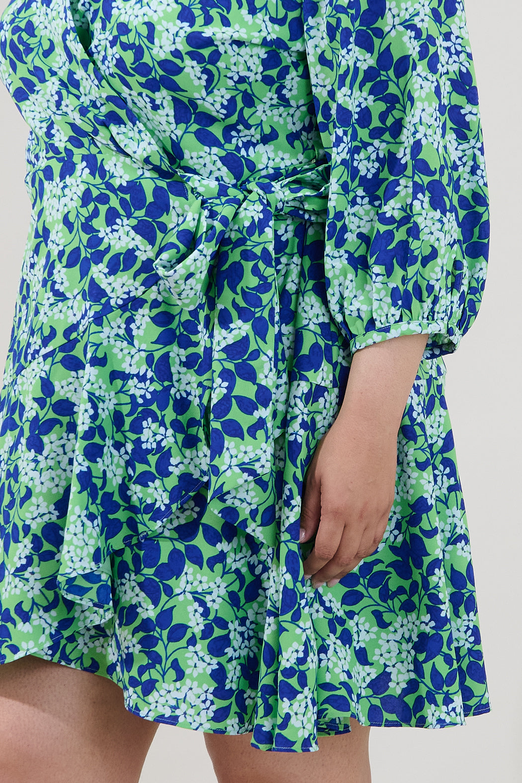 Berta Wrap Ruffle Mini Dress Floral Curve