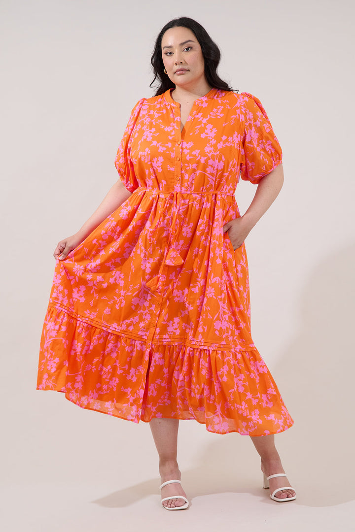 Lizeth Button Down Midi Dress Floral Curve