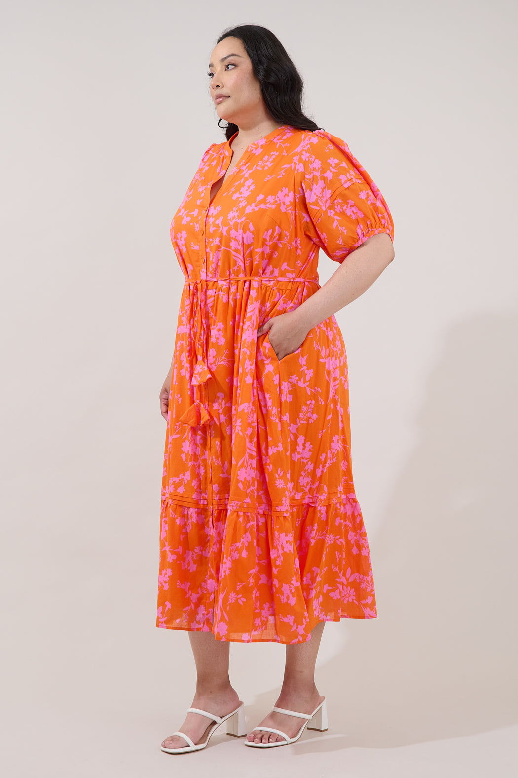 Lizeth Button Down Midi Dress Floral Curve