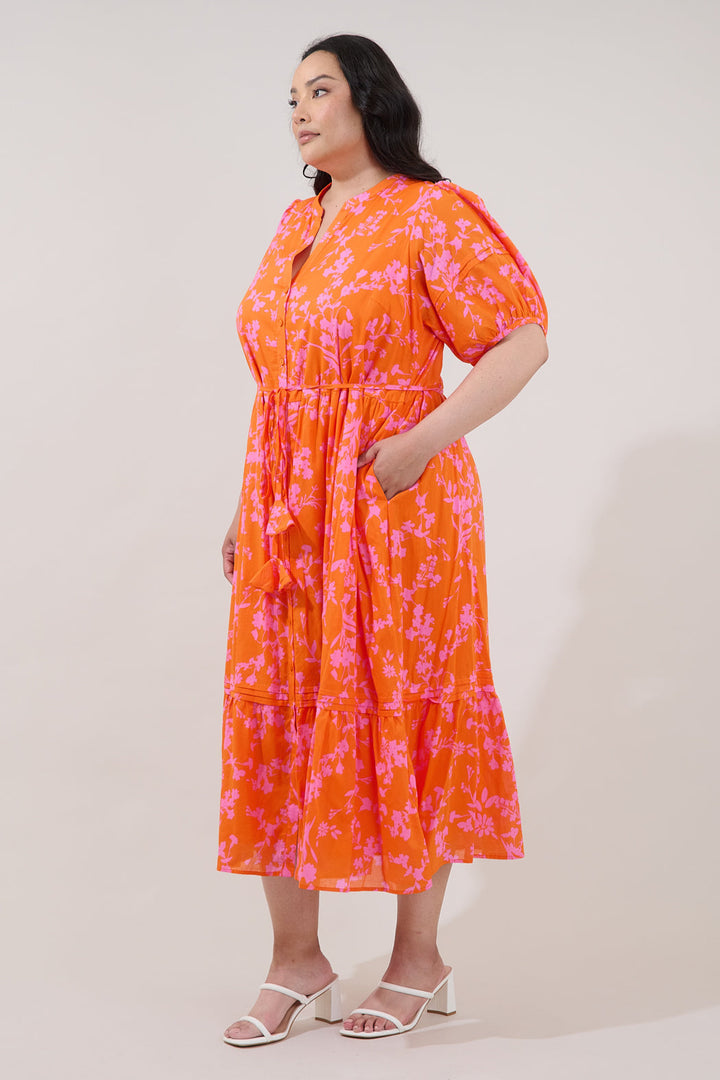 Lizeth Button Down Midi Dress Floral Curve