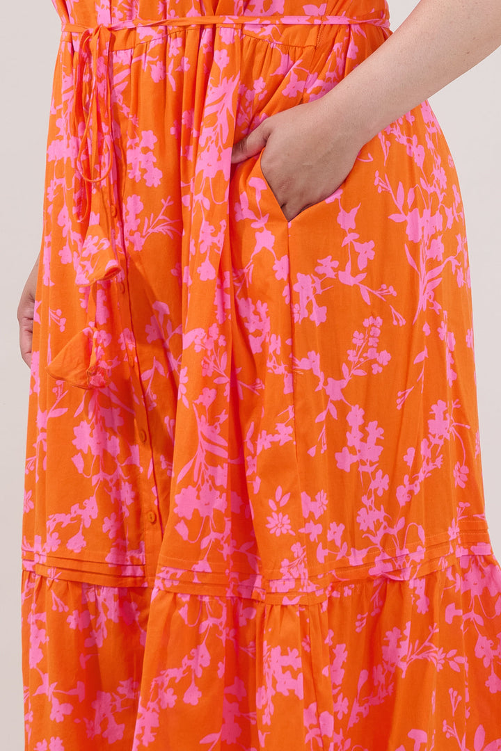 Lizeth Button Down Midi Dress Floral Curve