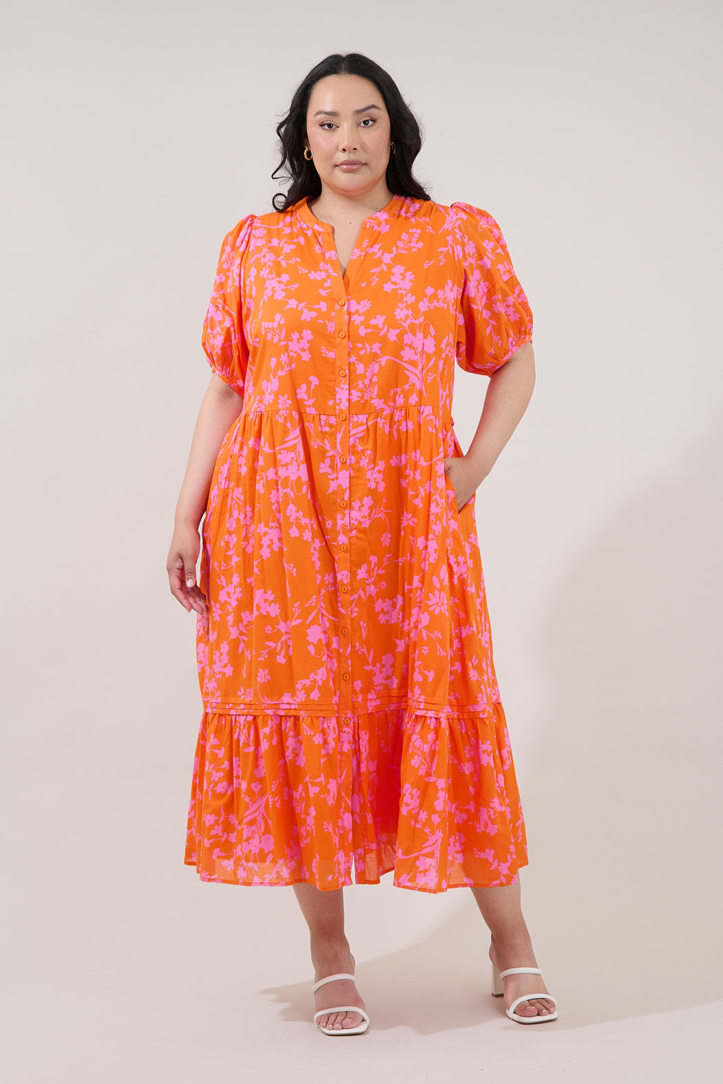 Lizeth Button Down Midi Dress Floral Curve
