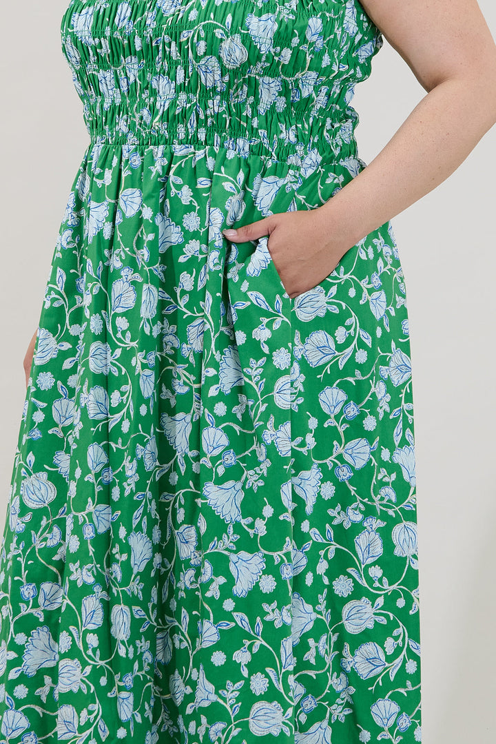 Heidi Smocked Midi Dress Mist Floral Curve