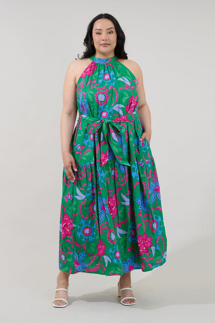 Socoro Sleeveless Halter Midi Dress Cabina Floral Curve