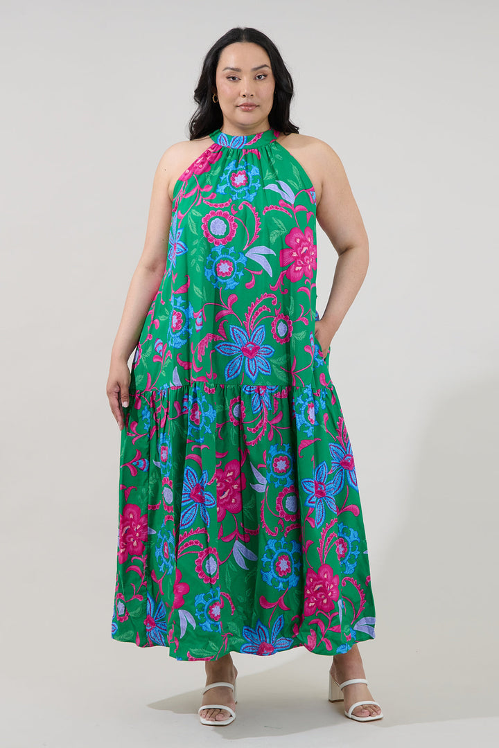 Socoro Sleeveless Halter Midi Dress Cabina Floral Curve