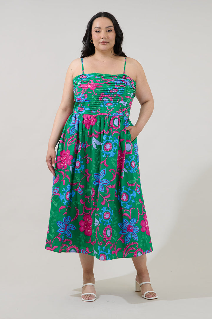 Lucero Pleated Midi Dress Cabina Floral Curve