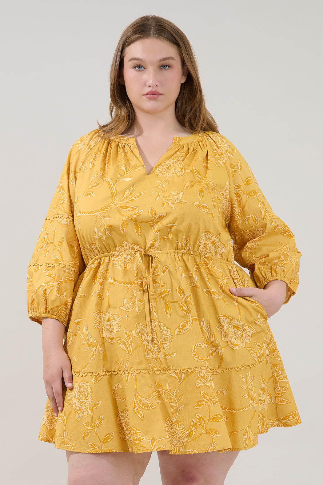 Dabria Split Neck Mini Dress Narobi Floral Curve