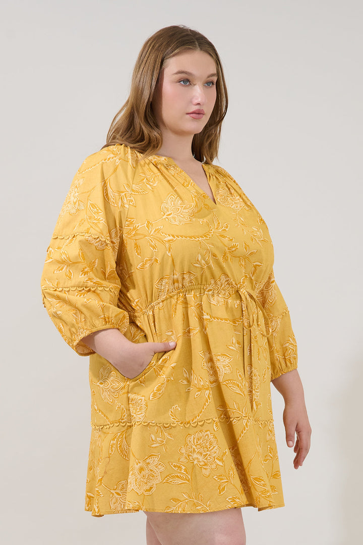 Dabria Split Neck Mini Dress Narobi Floral Curve