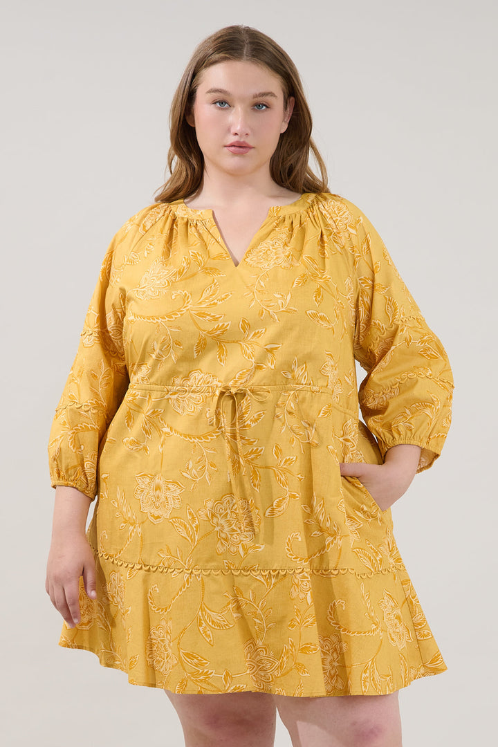 Dabria Split Neck Mini Dress Narobi Floral Curve