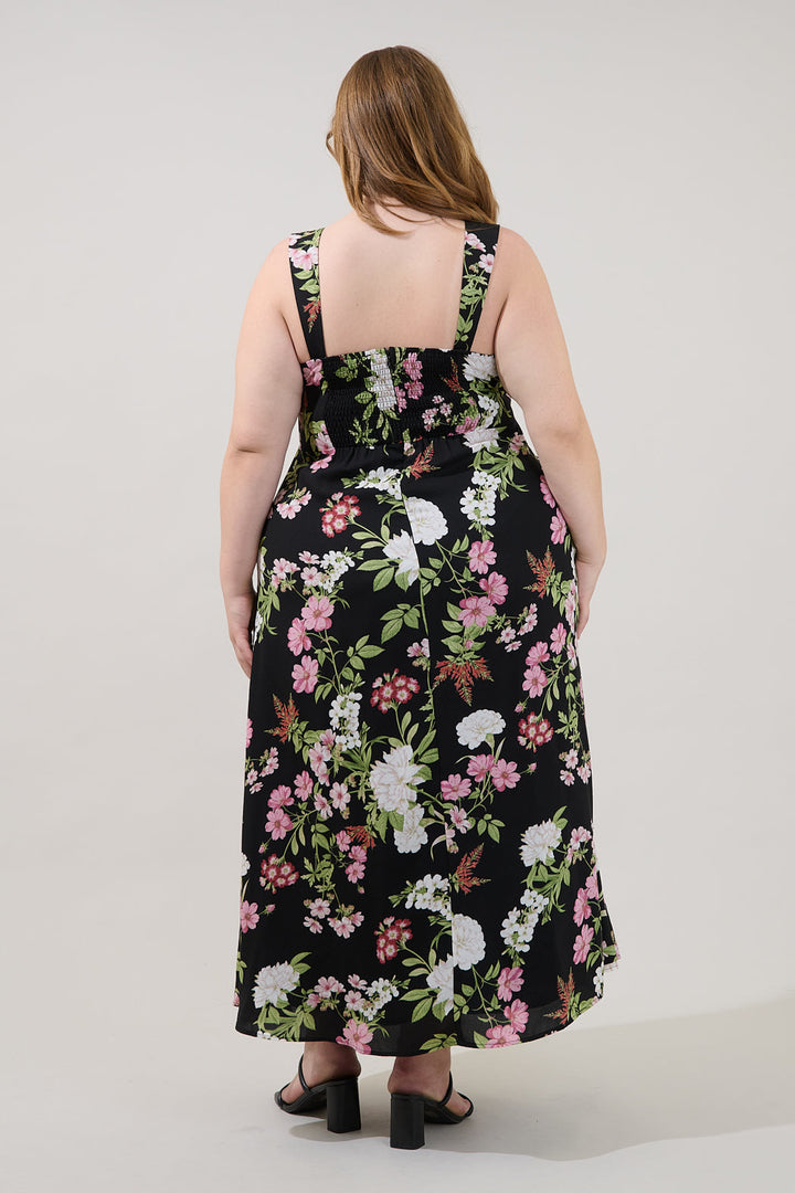 Paisly Smocked Maxi Dress Hollyhock Curve