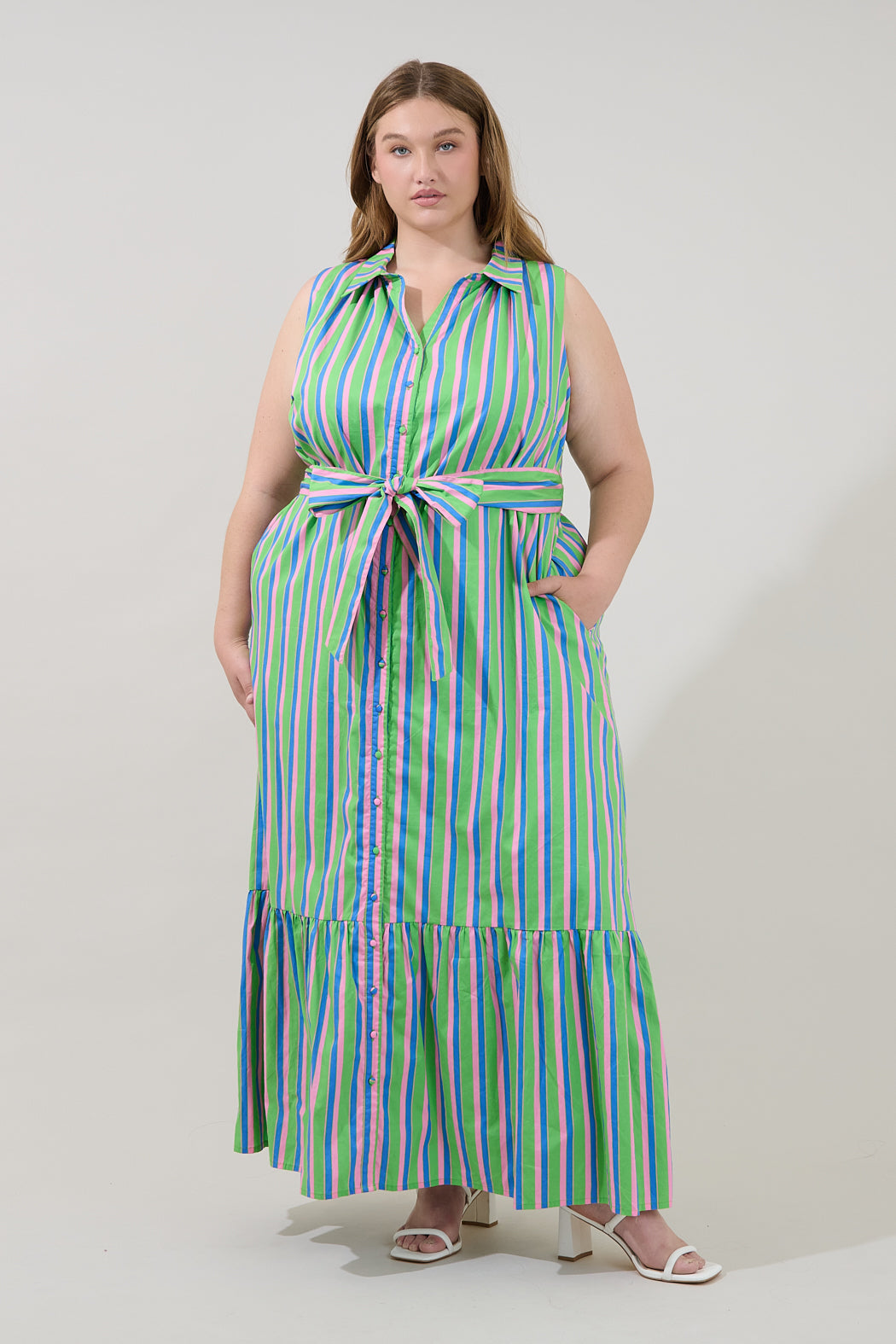 Cileah Collared Maxi Dress Stripe Curve