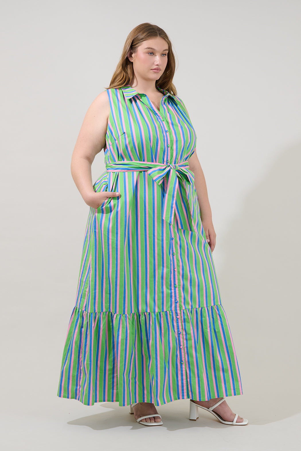 Cileah Collared Maxi Dress Stripe Curve