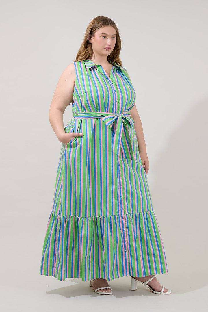 Cileah Collared Maxi Dress Stripe Curve