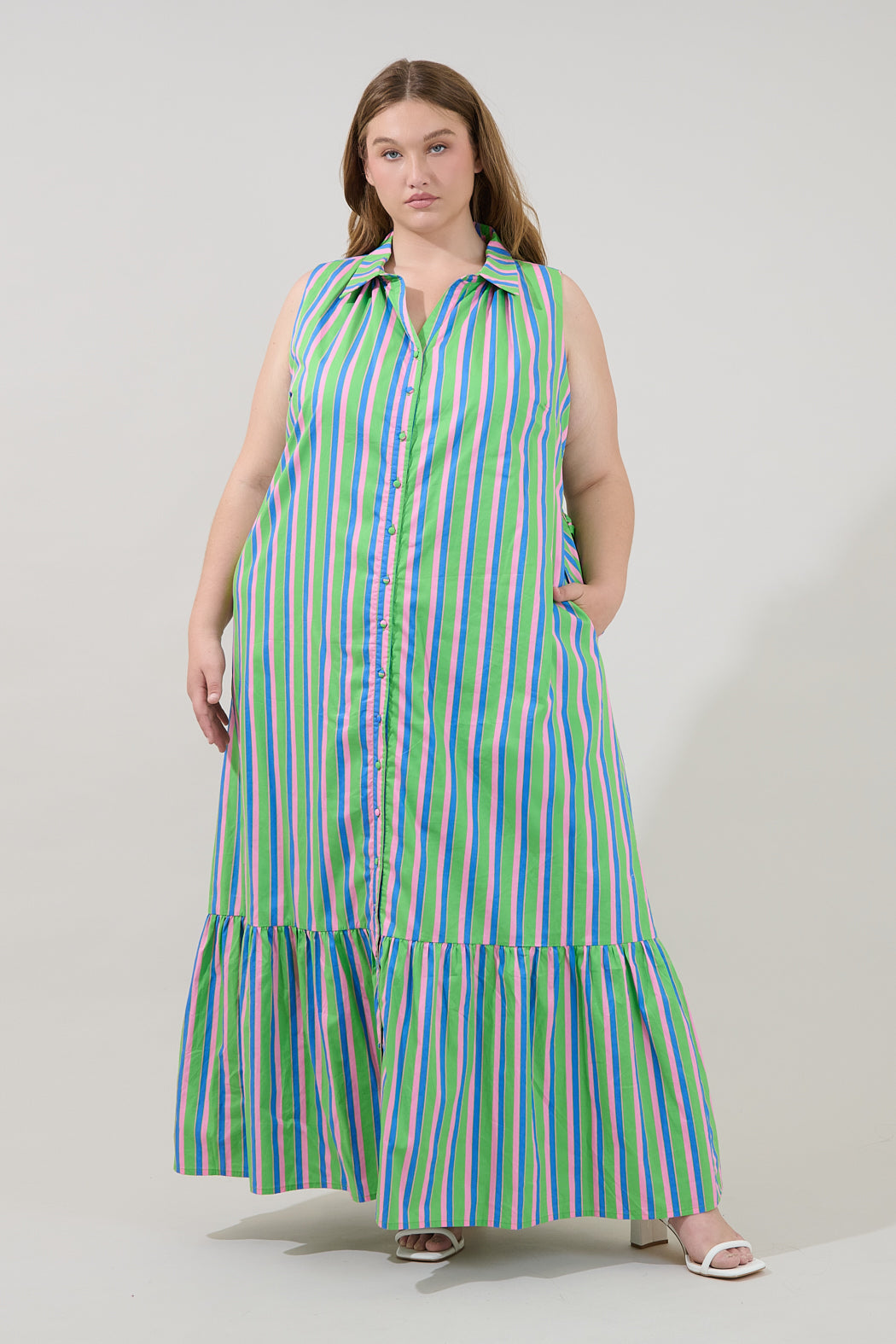 Cileah Collared Maxi Dress Stripe Curve