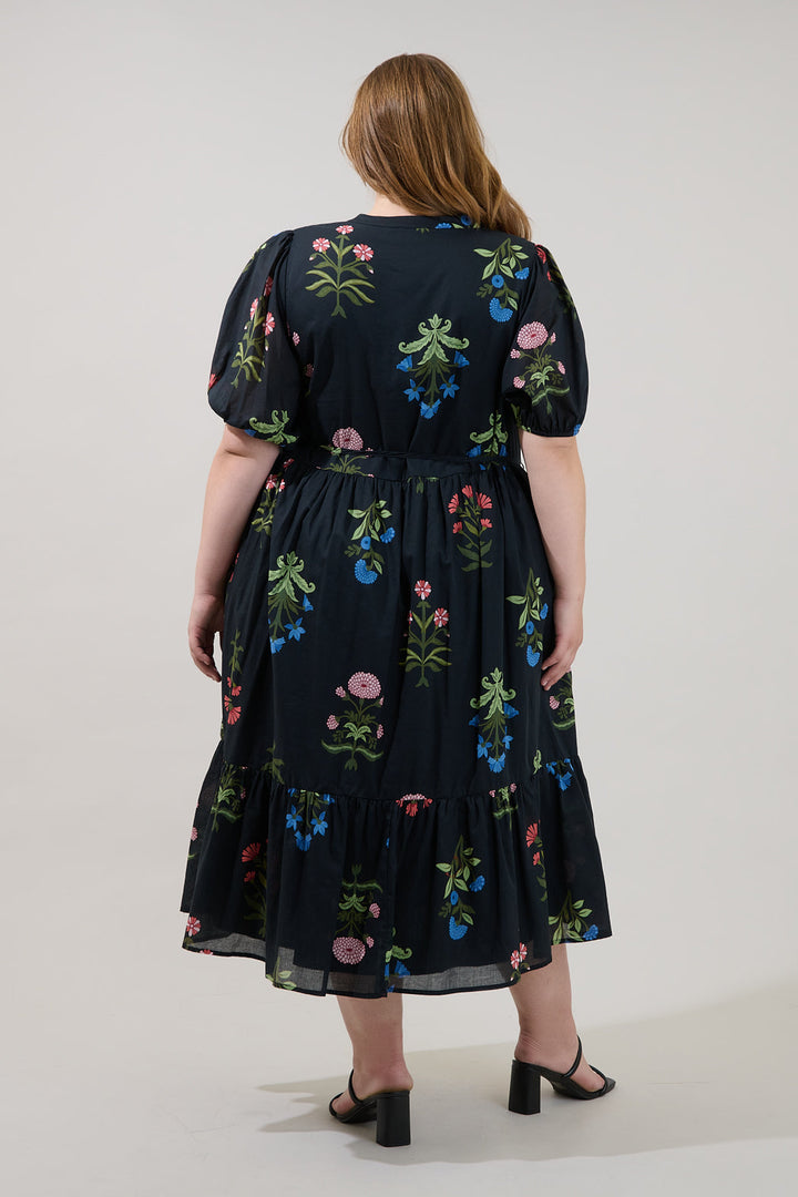 Beth Button Down Midi Dress Denory Floral Curve
