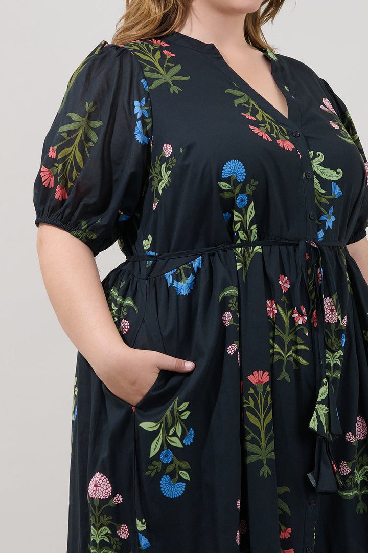 Beth Button Down Midi Dress Denory Floral Curve