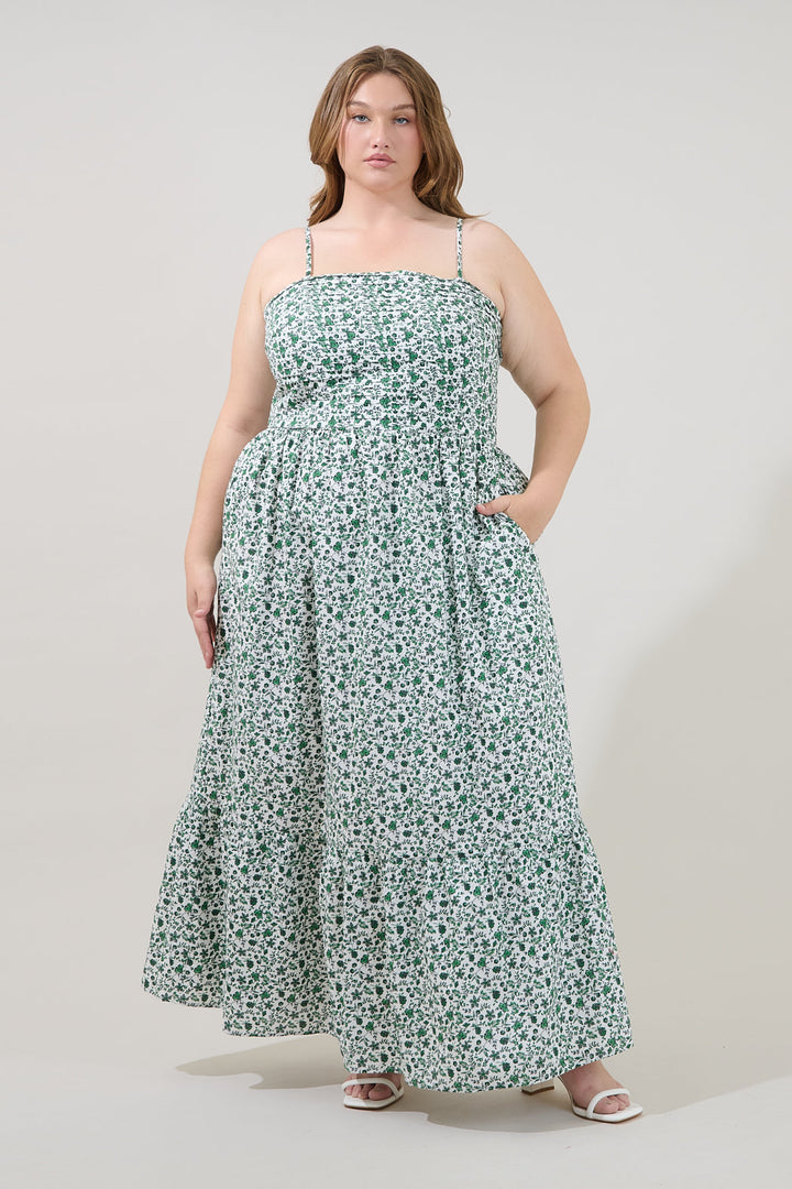 Sima Pleated Maxi Dress Floral Curve