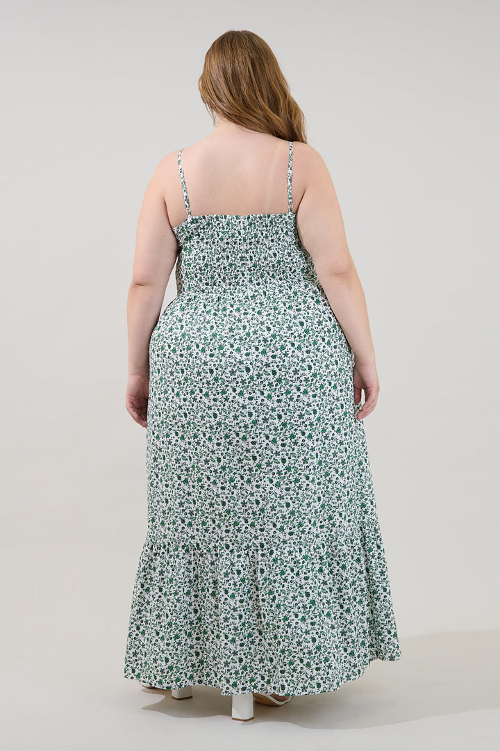 Sima Pleated Maxi Dress Floral Curve