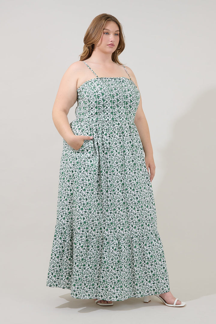 Sima Pleated Maxi Dress Floral Curve