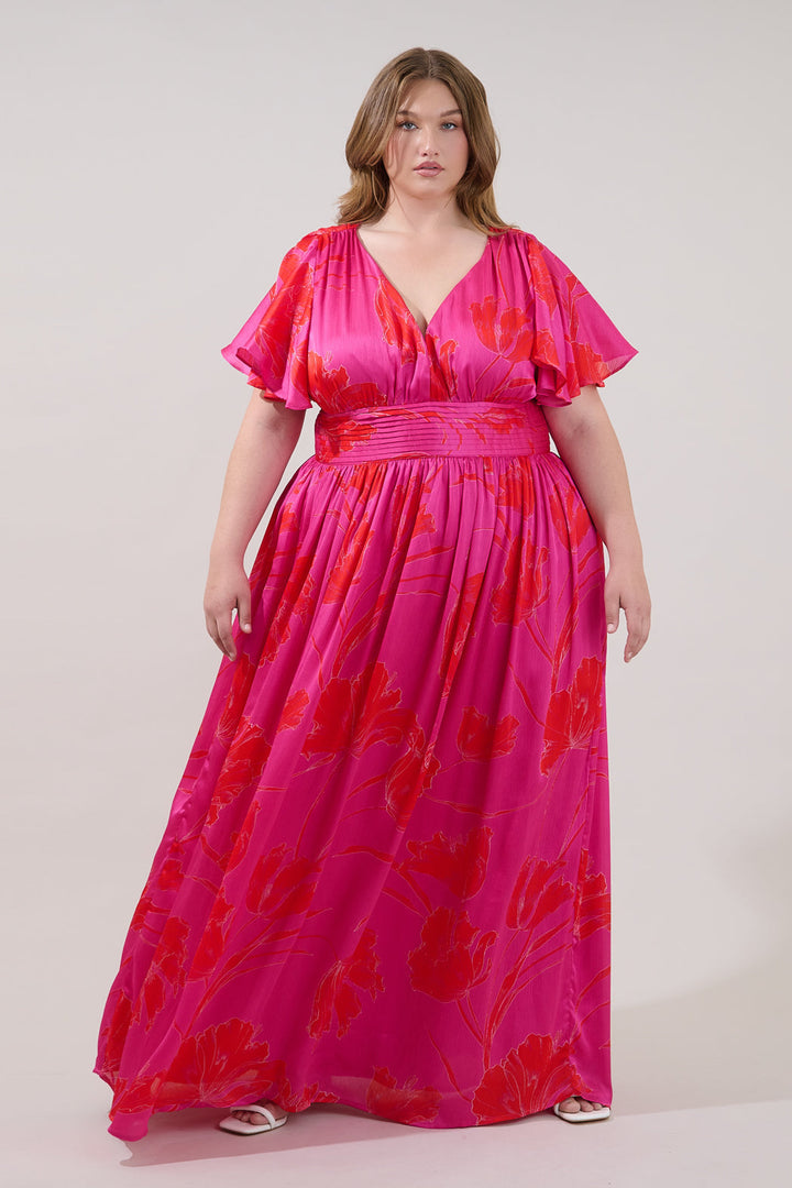 Eloray Pleated Maxi Dress Gleny Floral Curve