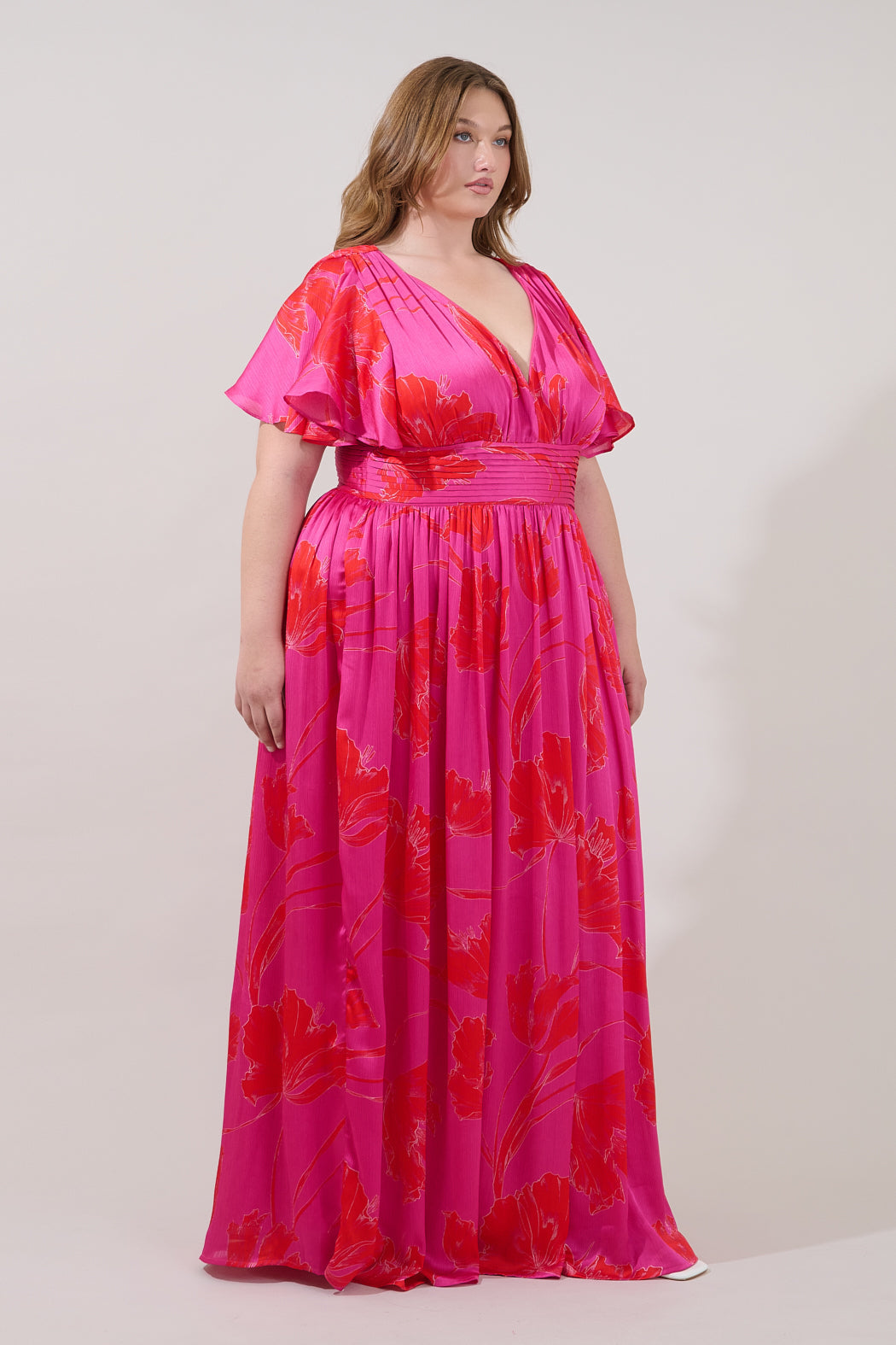 Eloray Pleated Maxi Dress Gleny Floral Curve