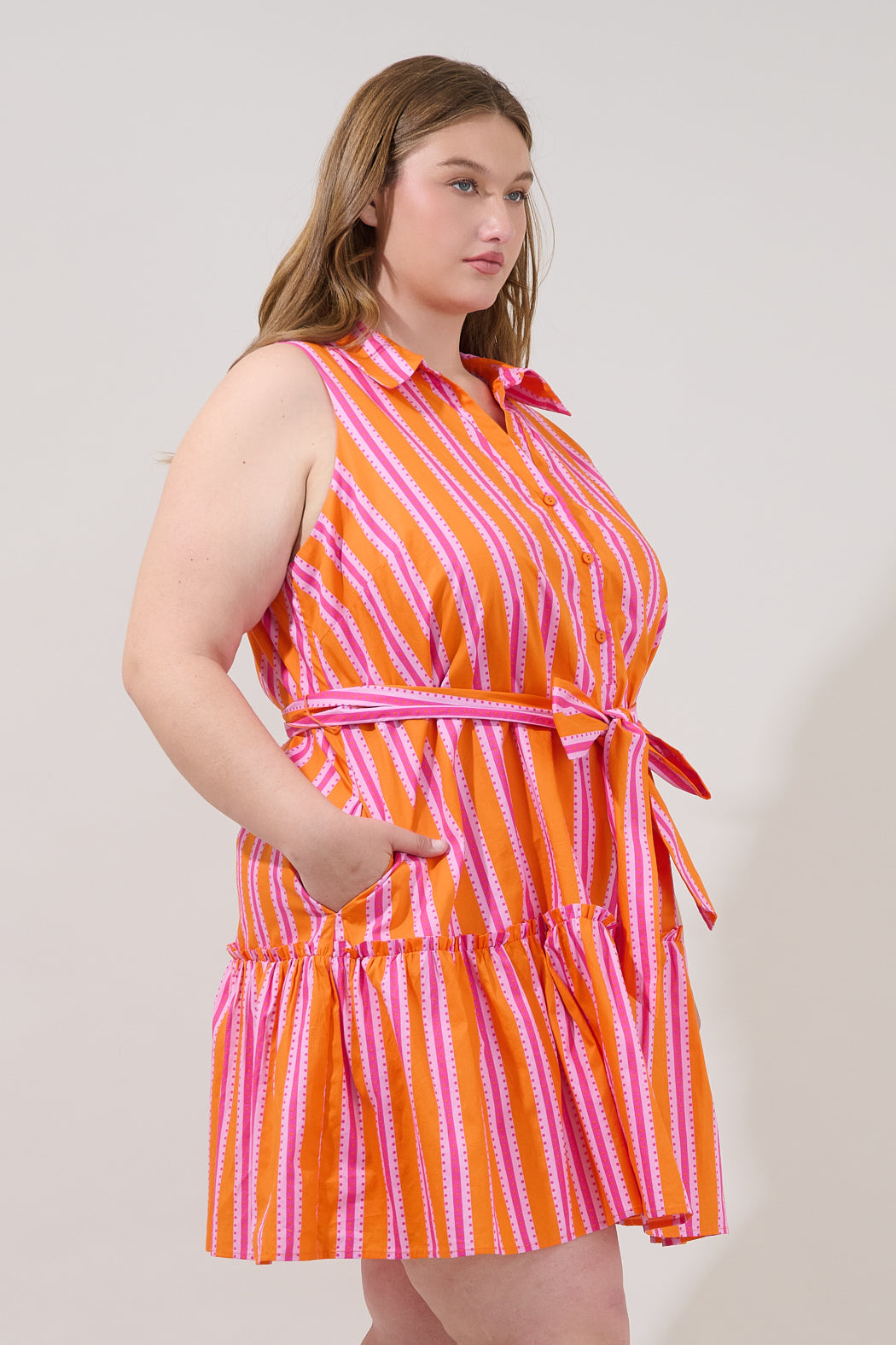 Zady Sleeveless Mini Dress Candy Stripe Curve