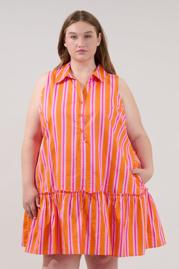 Zady Sleeveless Mini Dress Candy Stripe Curve