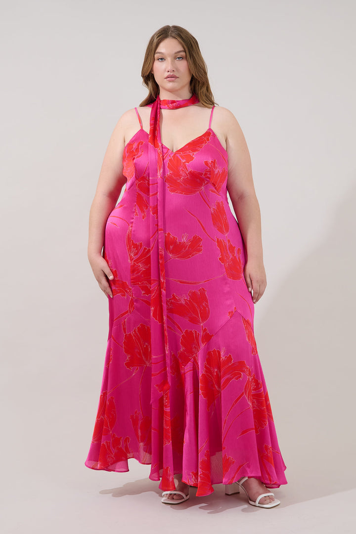 Hagny Pleated Midi Dress Gleny Floral Curve