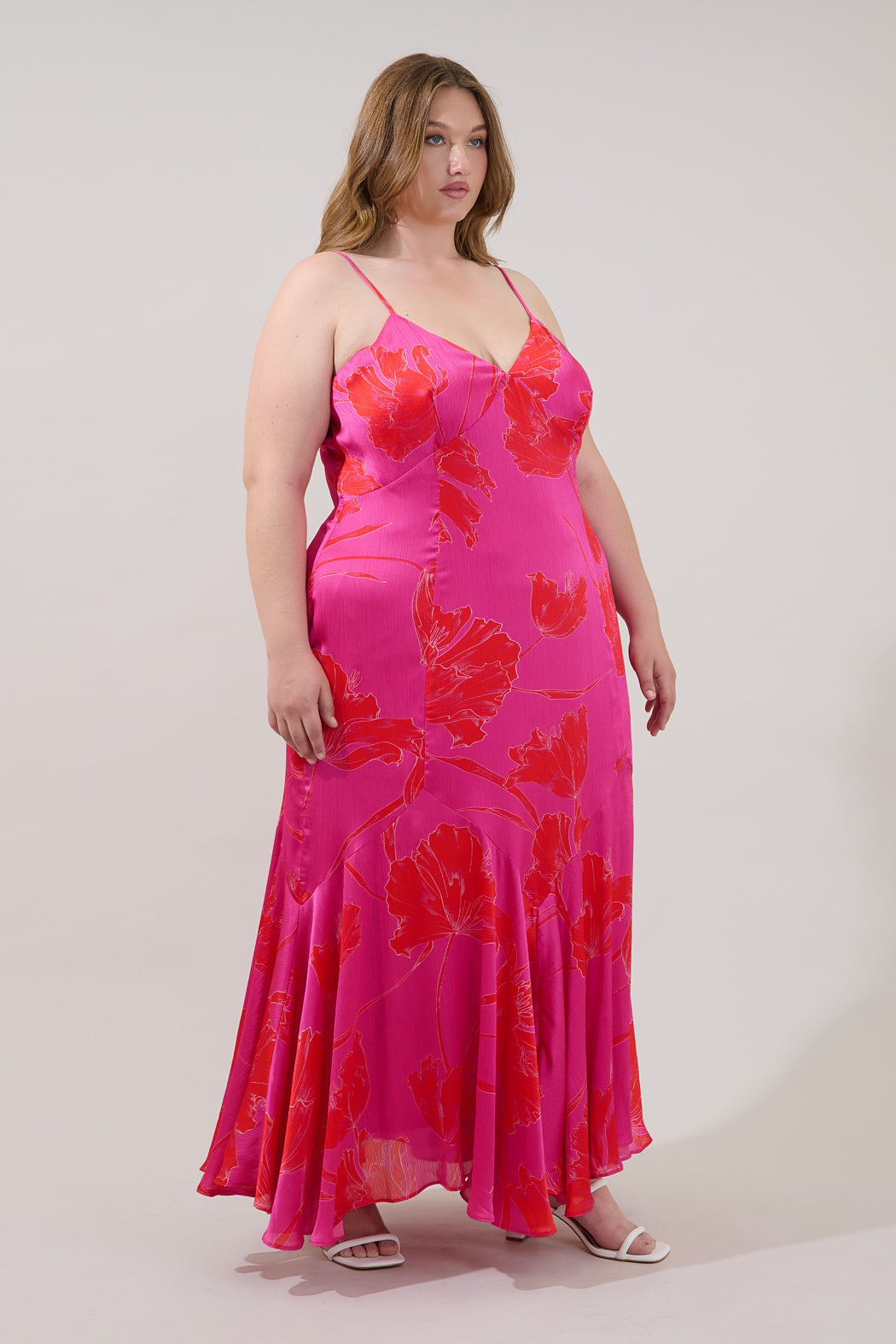 Hagny Pleated Midi Dress Gleny Floral Curve