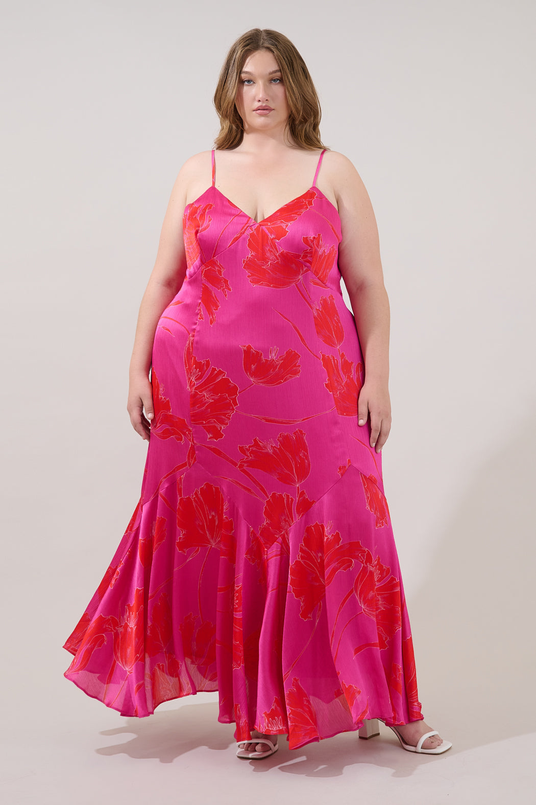 Hagny Pleated Midi Dress Gleny Floral Curve