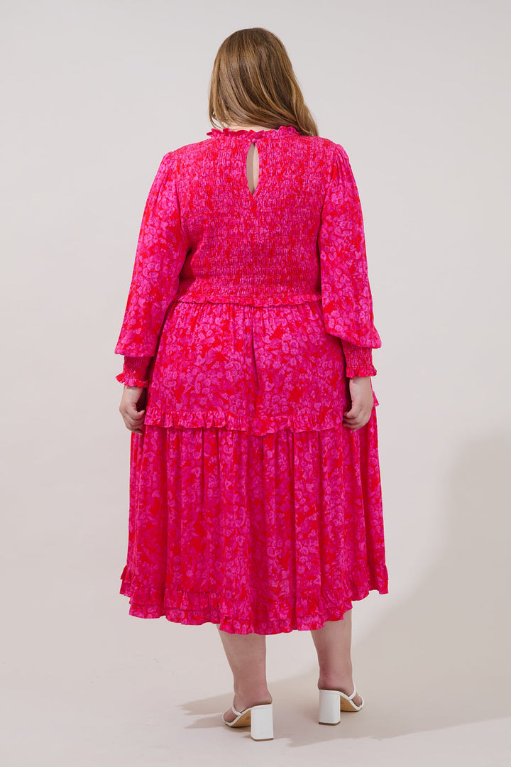 Seldy Smocked Midi Dress Rouge Floral Curve