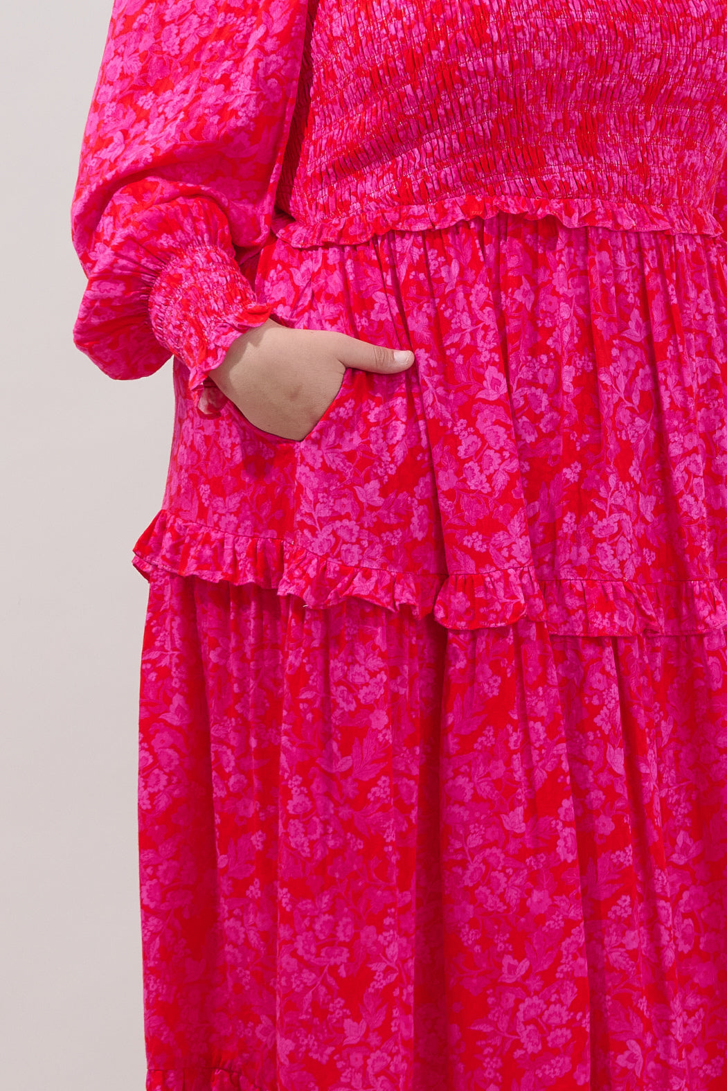 Seldy Smocked Midi Dress Rouge Floral Curve