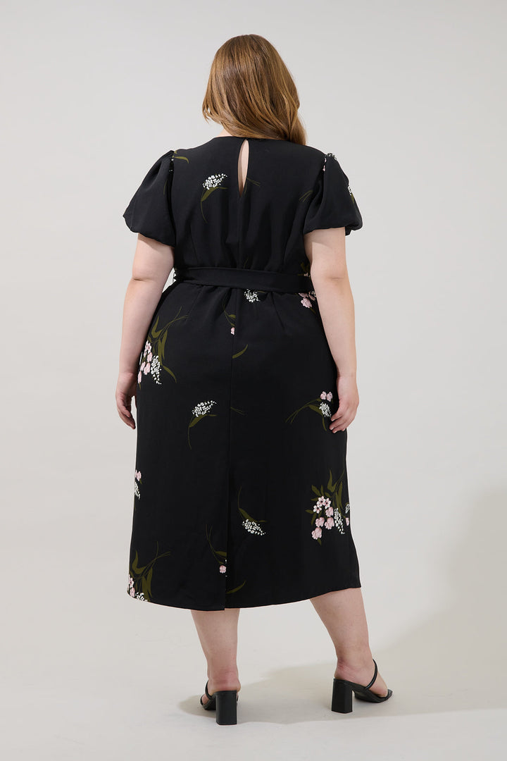 Senidy Puff Sleeve Midi Dress Floral Curve
