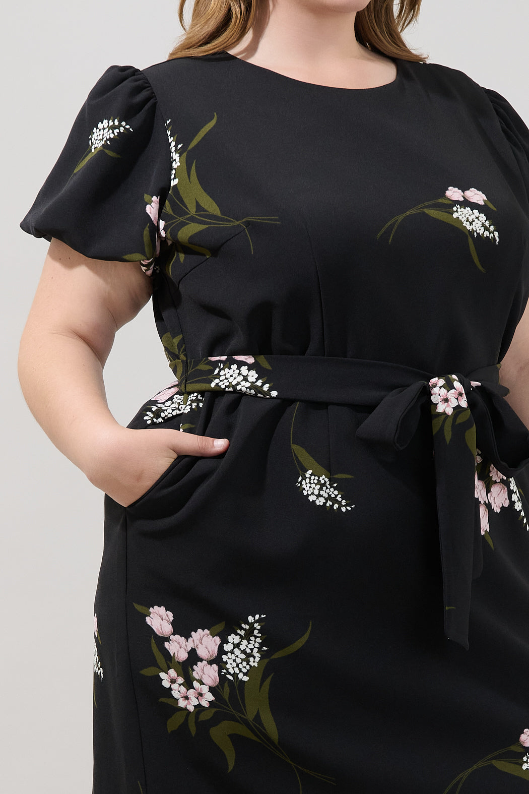 Senidy Puff Sleeve Midi Dress Floral Curve