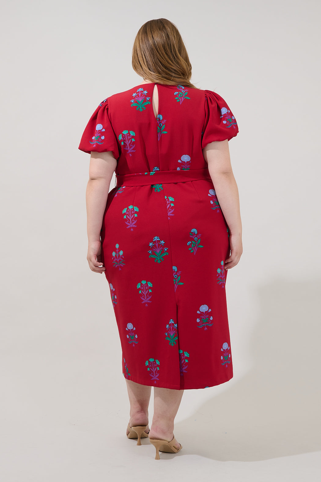 Senidy Puff Sleeve Midi Dress Genora Floral Curve
