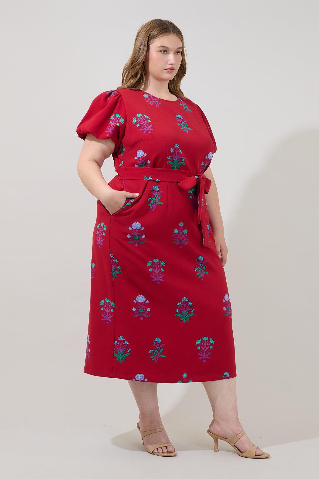 Senidy Puff Sleeve Midi Dress Genora Floral Curve