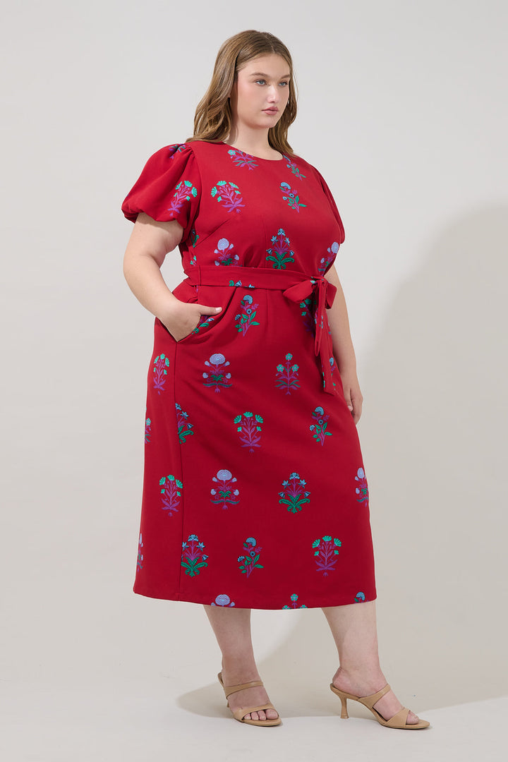 Senidy Puff Sleeve Midi Dress Genora Floral Curve