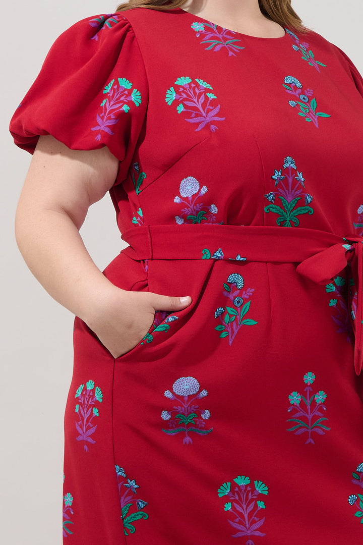 Senidy Puff Sleeve Midi Dress Genora Floral Curve