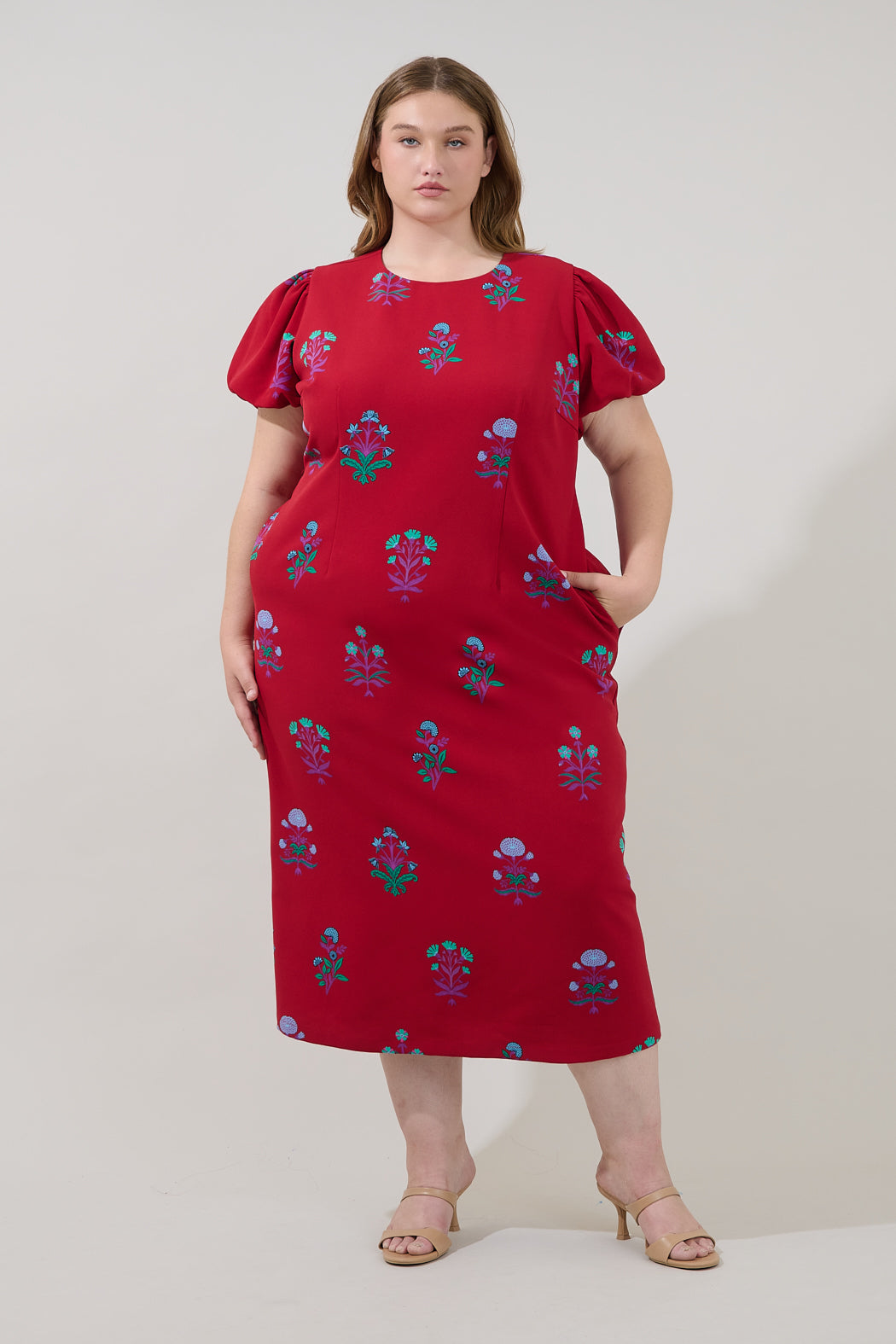 Senidy Puff Sleeve Midi Dress Genora Floral Curve