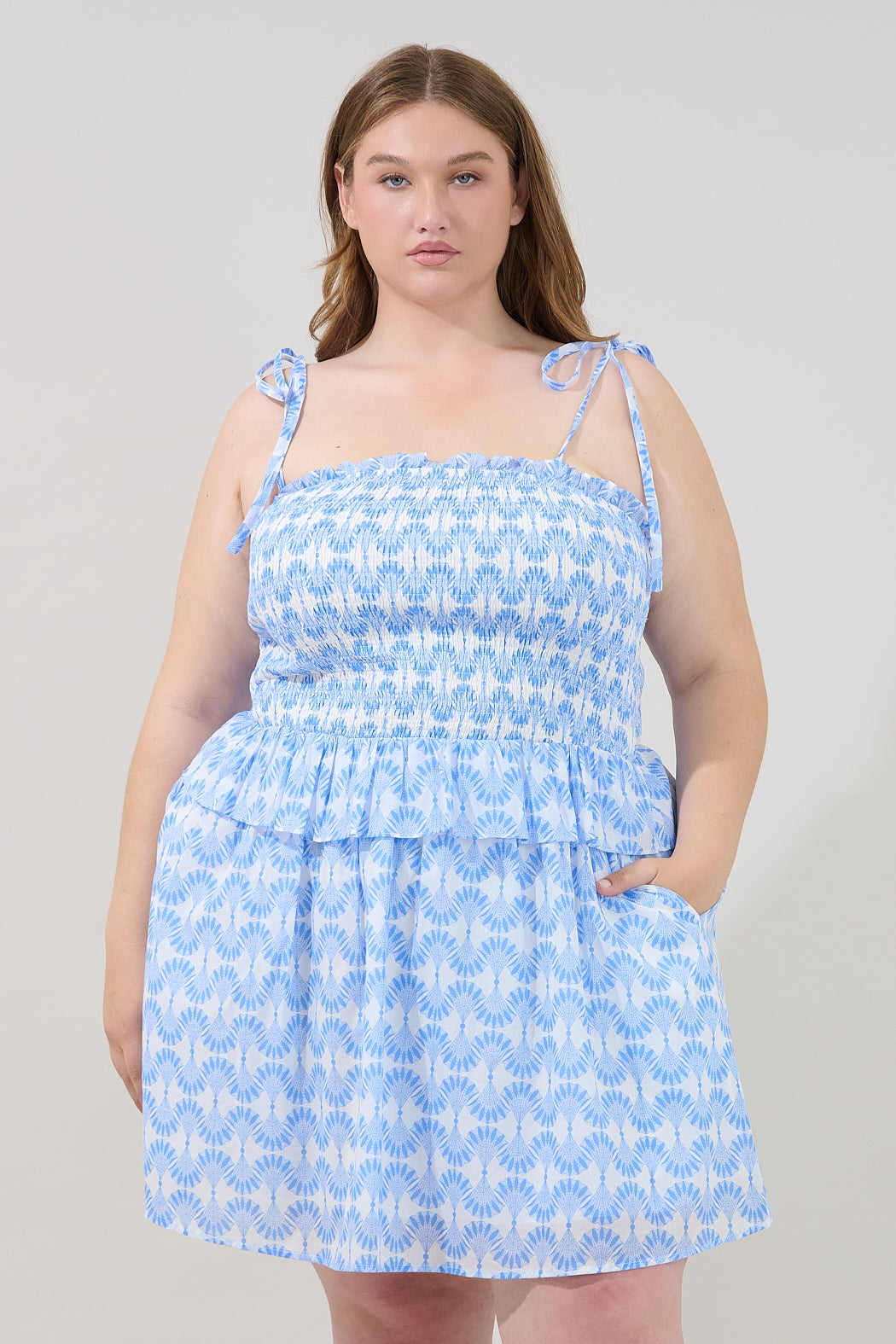 Irvine Smocked Mini Dress Mosaic Curve