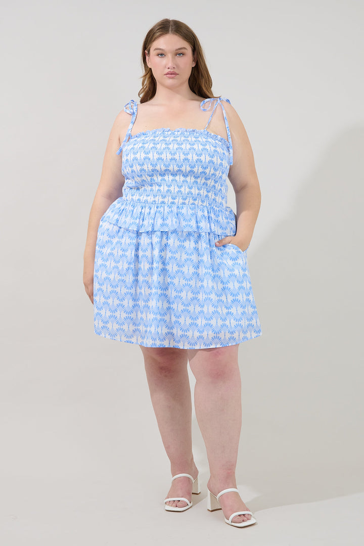 Irvine Smocked Mini Dress Mosaic Curve