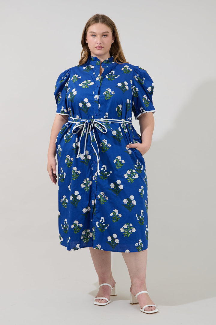 Gianny Button Down Midi Dress Floral Curve
