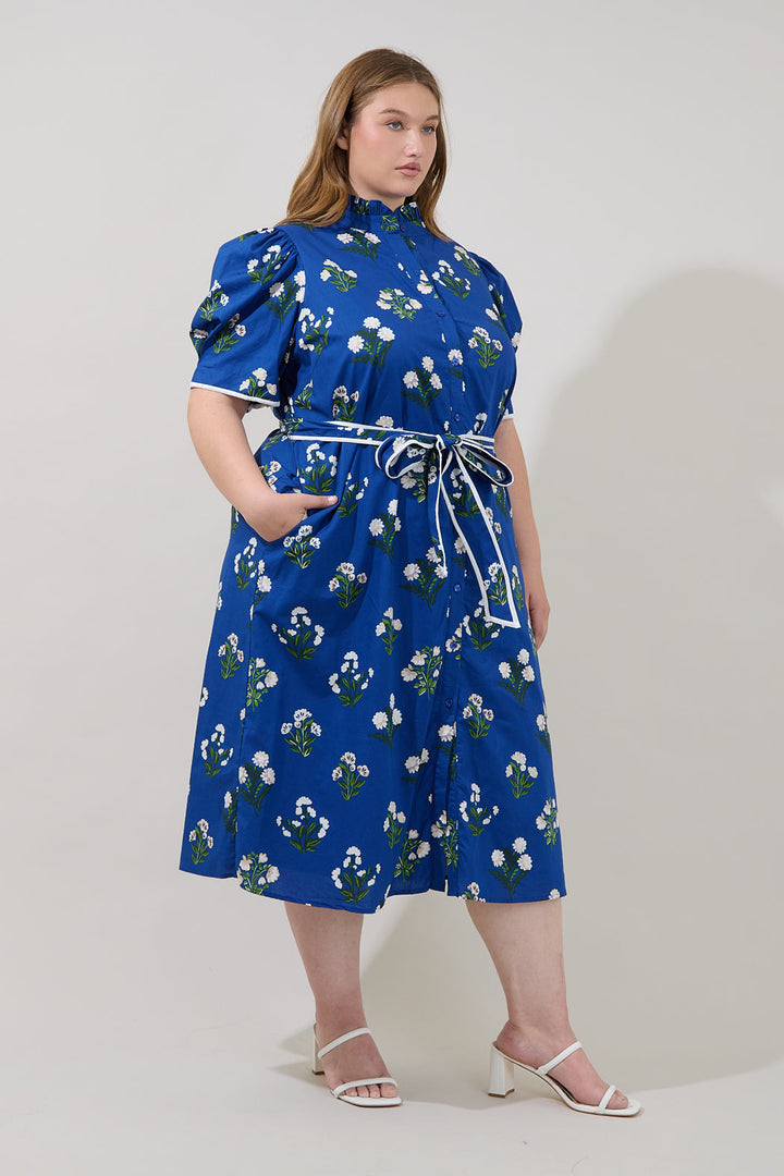 Gianny Button Down Midi Dress Floral Curve