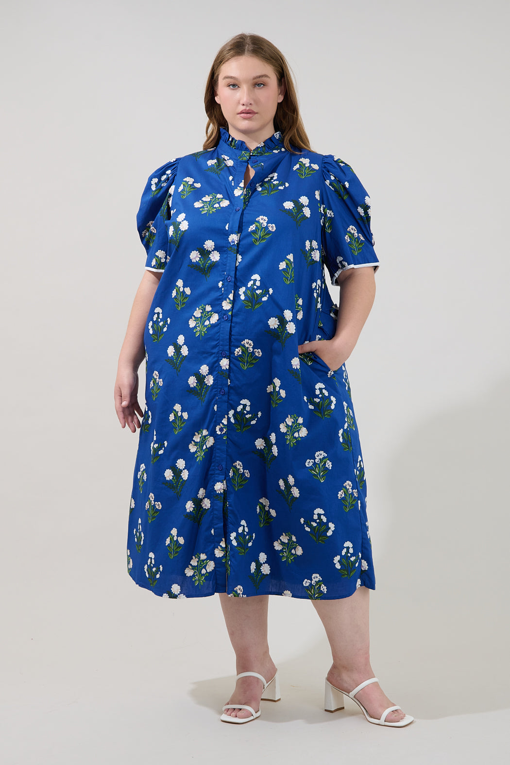 Gianny Button Down Midi Dress Floral Curve