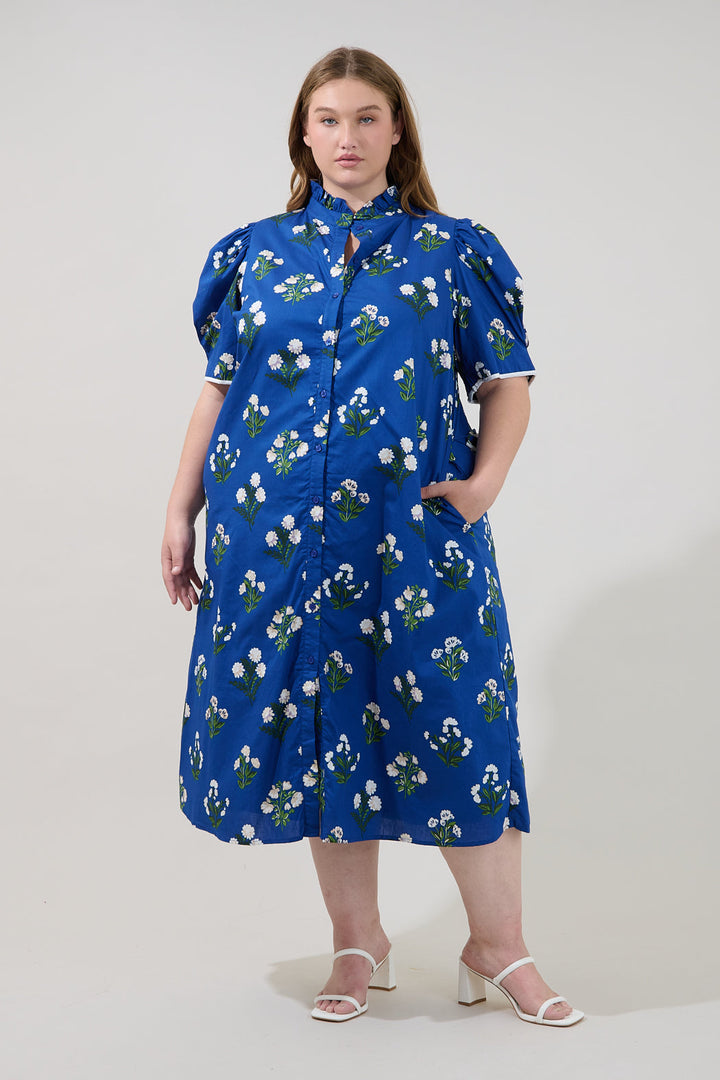 Gianny Button Down Midi Dress Floral Curve