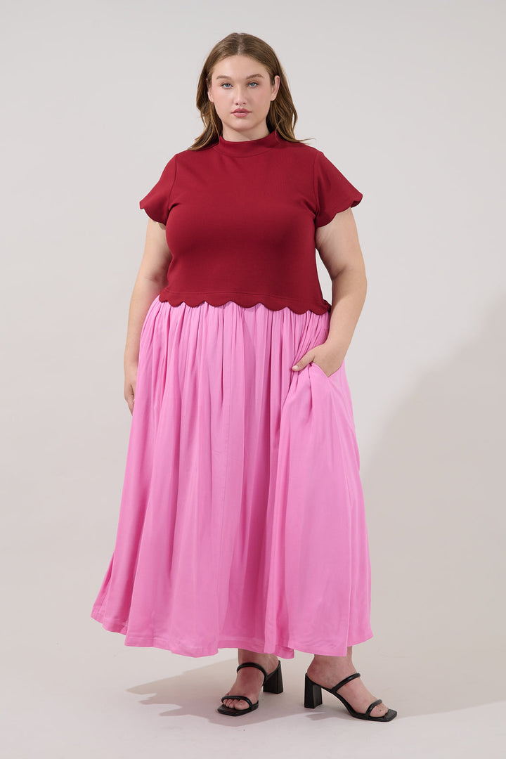 Marby Scallop Contrast Midi Dress Curve