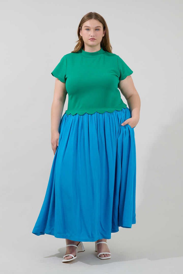 Marby Scallop Contrast Midi Dress Curve